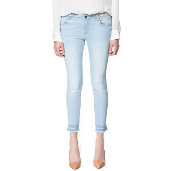 Zara bleached frayed hem skinny ankle jeans 2